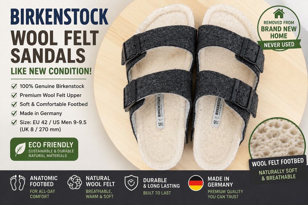 Birkenstock Arizona Rivet Wool Felt Doubleface Gray Sandals Mens 9 Ladies 11